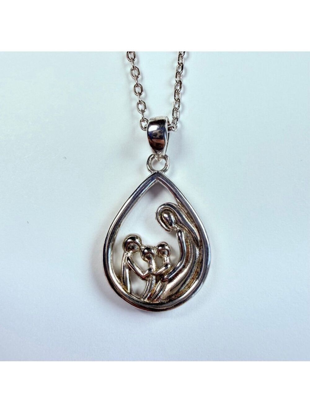 Mother Mom Parent & Children Love Teardrop Sterling Silver 925 Pendant Necklace